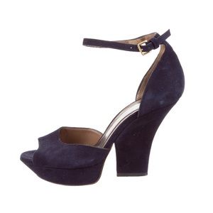 MARNI 39.5 navy suede peep toe ankle strap pumps